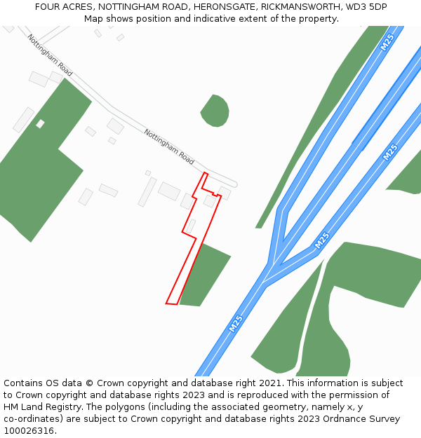 FOUR ACRES, NOTTINGHAM ROAD, HERONSGATE, RICKMANSWORTH, WD3 5DP: Location map and indicative extent of plot