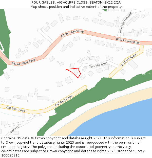 FOUR GABLES, HIGHCLIFFE CLOSE, SEATON, EX12 2QA: Location map and indicative extent of plot