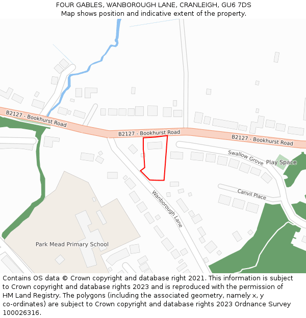 FOUR GABLES, WANBOROUGH LANE, CRANLEIGH, GU6 7DS: Location map and indicative extent of plot