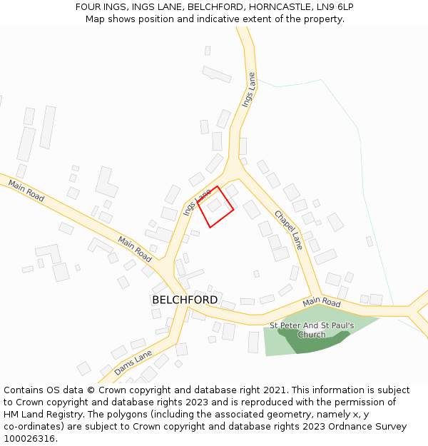 FOUR INGS, INGS LANE, BELCHFORD, HORNCASTLE, LN9 6LP: Location map and indicative extent of plot