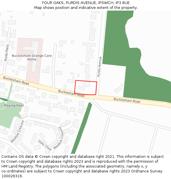 FOUR OAKS, PURDIS AVENUE, IPSWICH, IP3 8UE: Location map and indicative extent of plot