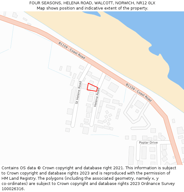 FOUR SEASONS, HELENA ROAD, WALCOTT, NORWICH, NR12 0LX: Location map and indicative extent of plot