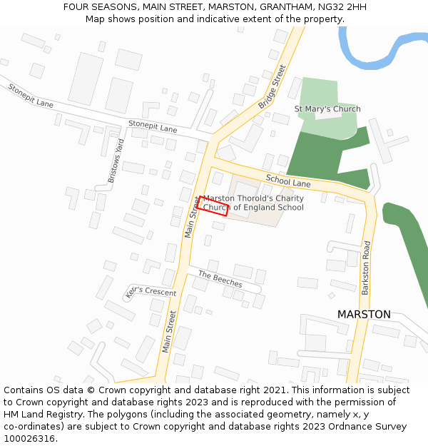 FOUR SEASONS, MAIN STREET, MARSTON, GRANTHAM, NG32 2HH: Location map and indicative extent of plot