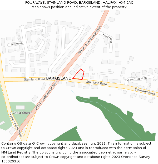 FOUR WAYS, STAINLAND ROAD, BARKISLAND, HALIFAX, HX4 0AQ: Location map and indicative extent of plot