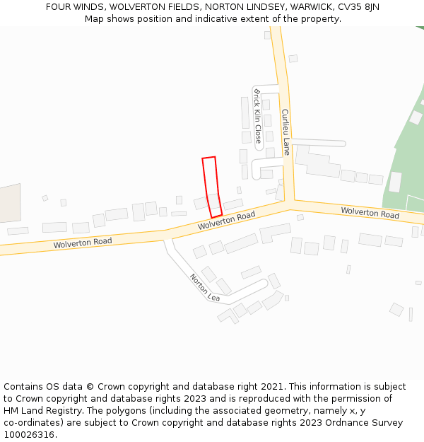 FOUR WINDS, WOLVERTON FIELDS, NORTON LINDSEY, WARWICK, CV35 8JN: Location map and indicative extent of plot