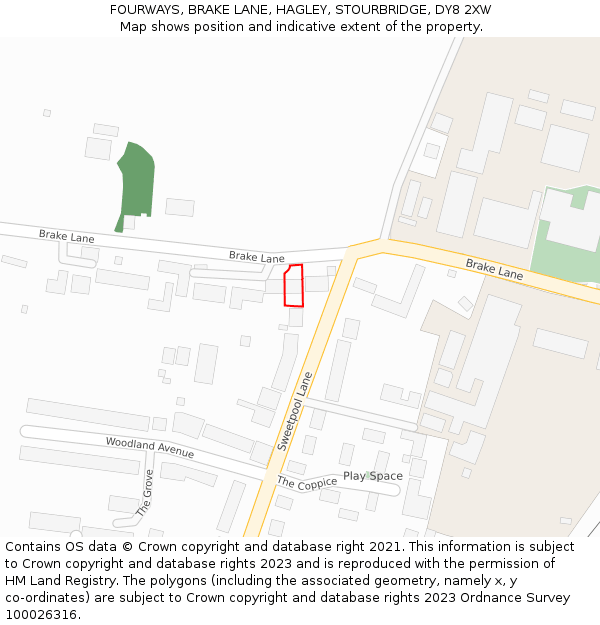 FOURWAYS, BRAKE LANE, HAGLEY, STOURBRIDGE, DY8 2XW: Location map and indicative extent of plot