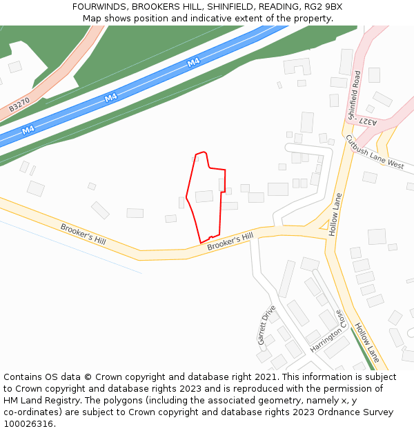 FOURWINDS, BROOKERS HILL, SHINFIELD, READING, RG2 9BX: Location map and indicative extent of plot
