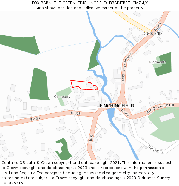 FOX BARN, THE GREEN, FINCHINGFIELD, BRAINTREE, CM7 4JX: Location map and indicative extent of plot