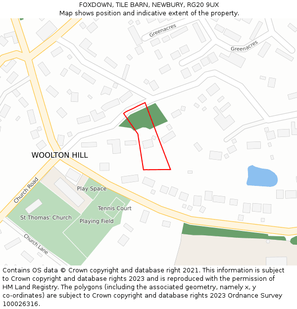 FOXDOWN, TILE BARN, NEWBURY, RG20 9UX: Location map and indicative extent of plot