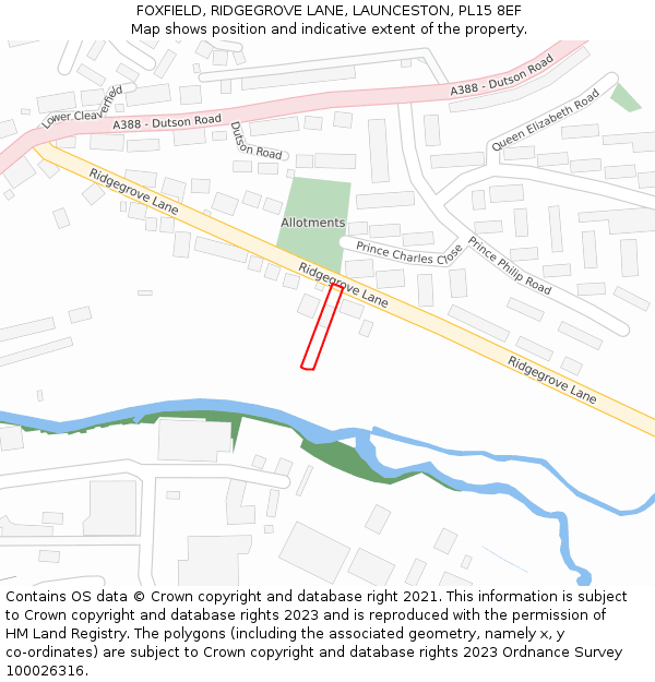 FOXFIELD, RIDGEGROVE LANE, LAUNCESTON, PL15 8EF: Location map and indicative extent of plot