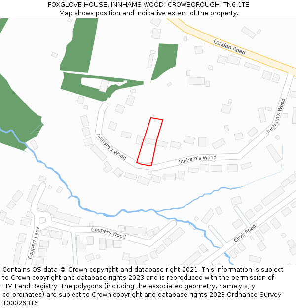 FOXGLOVE HOUSE, INNHAMS WOOD, CROWBOROUGH, TN6 1TE: Location map and indicative extent of plot