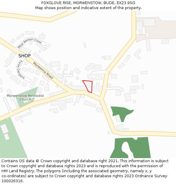 FOXGLOVE RISE, MORWENSTOW, BUDE, EX23 9SG: Location map and indicative extent of plot