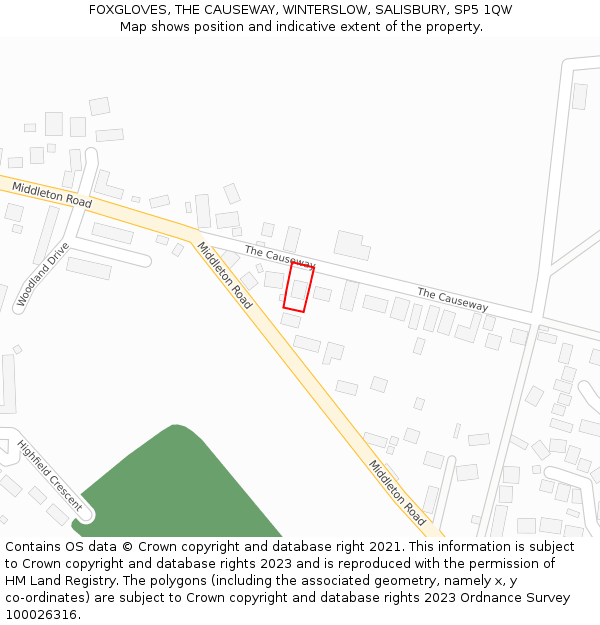 FOXGLOVES, THE CAUSEWAY, WINTERSLOW, SALISBURY, SP5 1QW: Location map and indicative extent of plot