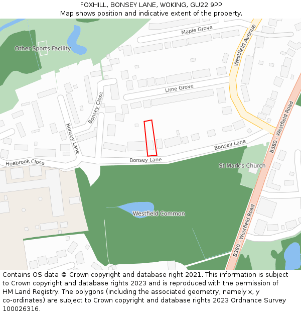 FOXHILL, BONSEY LANE, WOKING, GU22 9PP: Location map and indicative extent of plot