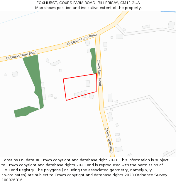 FOXHURST, COXES FARM ROAD, BILLERICAY, CM11 2UA: Location map and indicative extent of plot