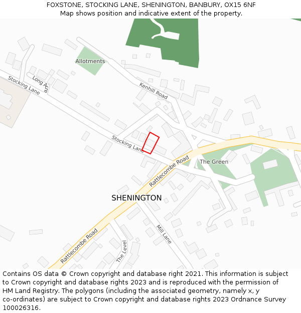 FOXSTONE, STOCKING LANE, SHENINGTON, BANBURY, OX15 6NF: Location map and indicative extent of plot