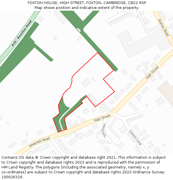 FOXTON HOUSE, HIGH STREET, FOXTON, CAMBRIDGE, CB22 6SP: Location map and indicative extent of plot