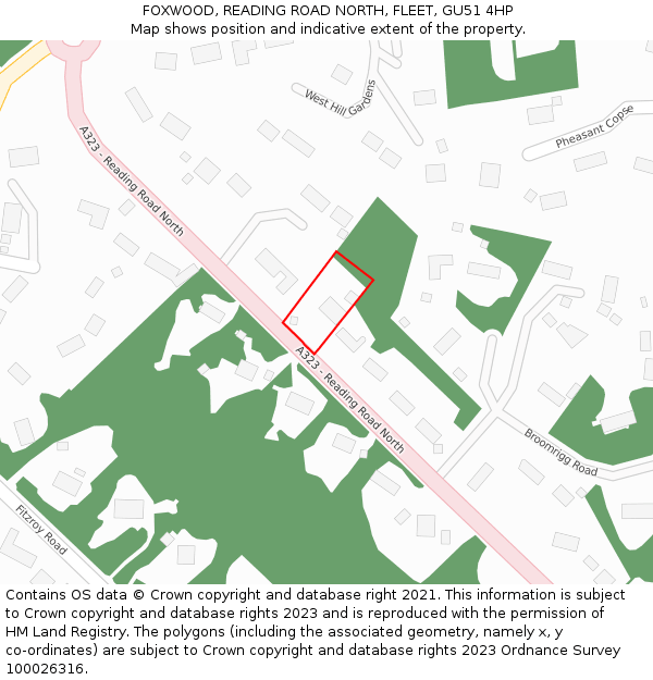 FOXWOOD, READING ROAD NORTH, FLEET, GU51 4HP: Location map and indicative extent of plot