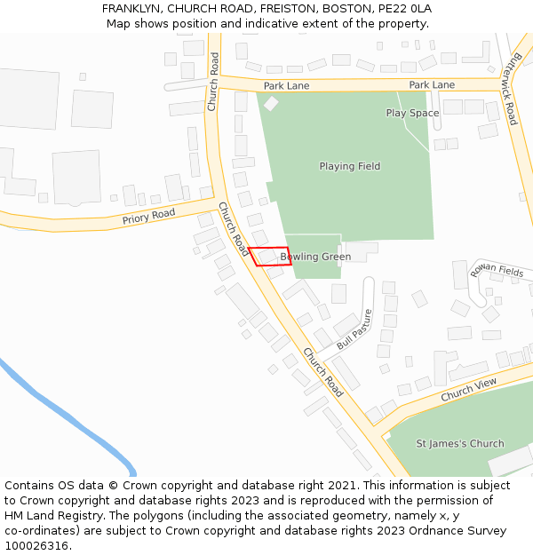 FRANKLYN, CHURCH ROAD, FREISTON, BOSTON, PE22 0LA: Location map and indicative extent of plot