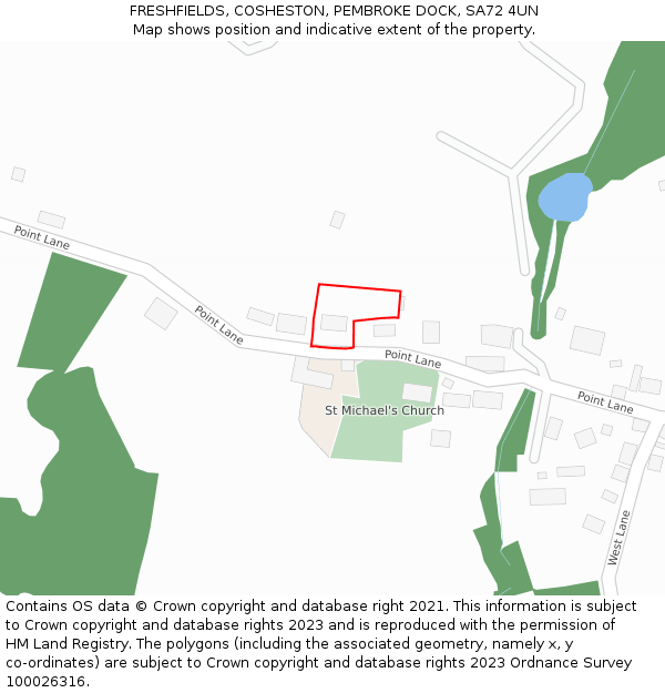 FRESHFIELDS, COSHESTON, PEMBROKE DOCK, SA72 4UN: Location map and indicative extent of plot