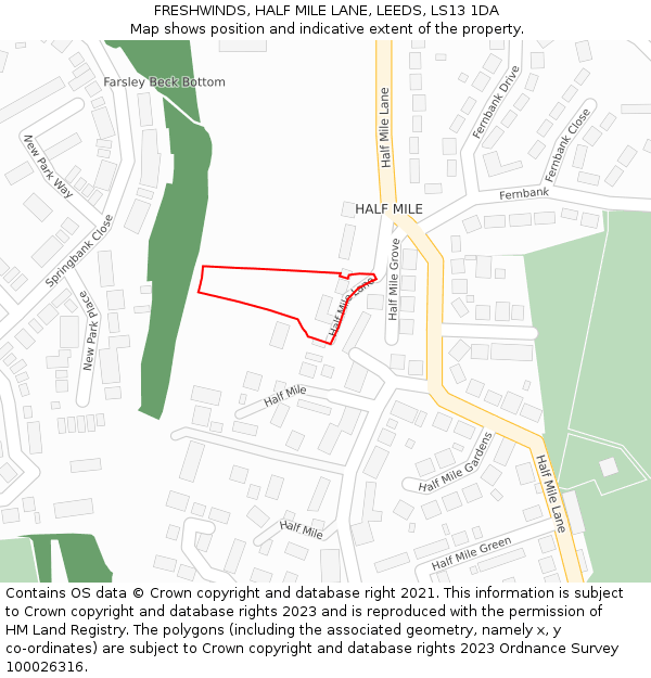 FRESHWINDS, HALF MILE LANE, LEEDS, LS13 1DA: Location map and indicative extent of plot