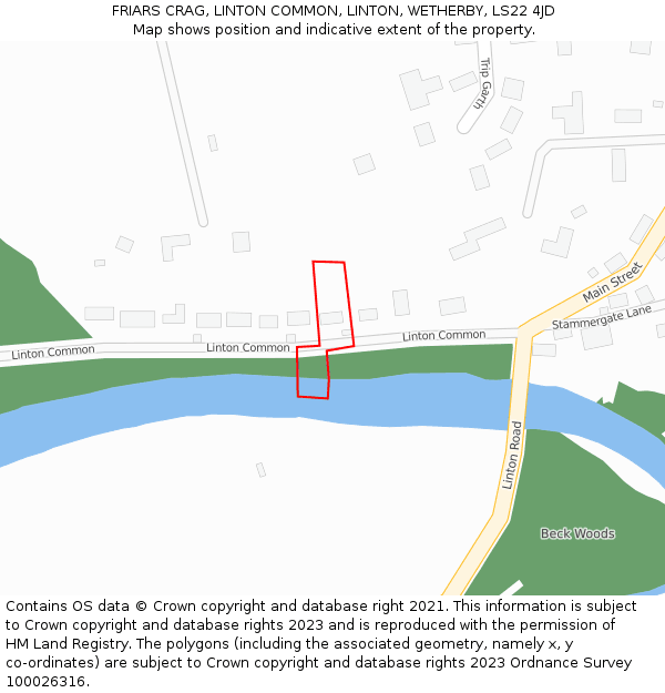 FRIARS CRAG, LINTON COMMON, LINTON, WETHERBY, LS22 4JD: Location map and indicative extent of plot