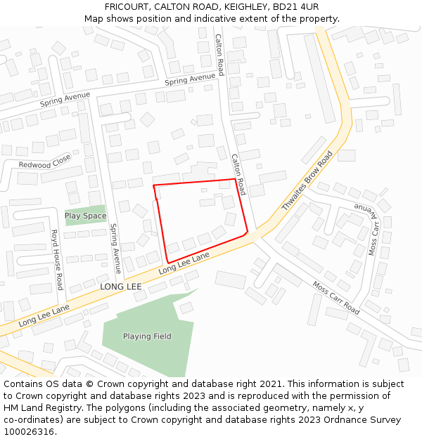 FRICOURT, CALTON ROAD, KEIGHLEY, BD21 4UR: Location map and indicative extent of plot