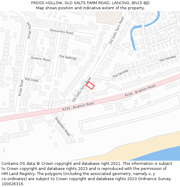 FROGS HOLLOW, OLD SALTS FARM ROAD, LANCING, BN15 8JD: Location map and indicative extent of plot