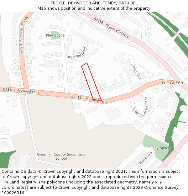 FROYLE, HEYWOOD LANE, TENBY, SA70 8BL: Location map and indicative extent of plot