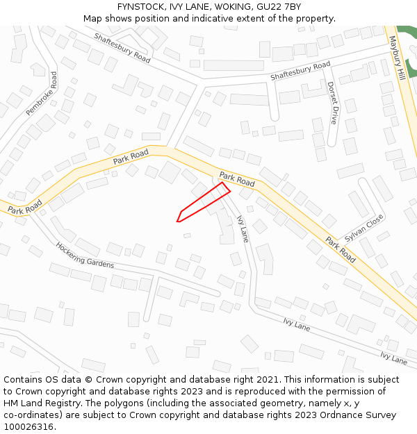 FYNSTOCK, IVY LANE, WOKING, GU22 7BY: Location map and indicative extent of plot