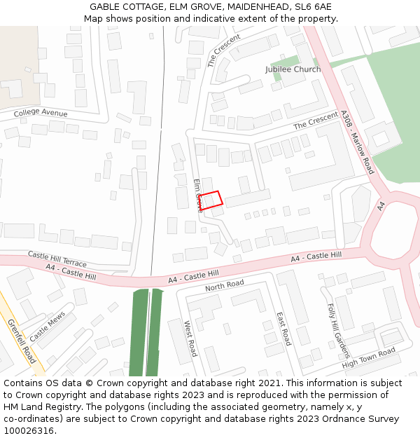 GABLE COTTAGE, ELM GROVE, MAIDENHEAD, SL6 6AE: Location map and indicative extent of plot