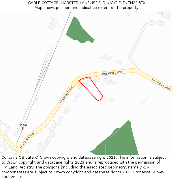 GABLE COTTAGE, HORSTED LANE, ISFIELD, UCKFIELD, TN22 5TX: Location map and indicative extent of plot