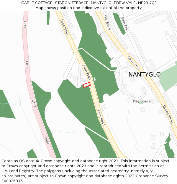 GABLE COTTAGE, STATION TERRACE, NANTYGLO, EBBW VALE, NP23 4QF: Location map and indicative extent of plot