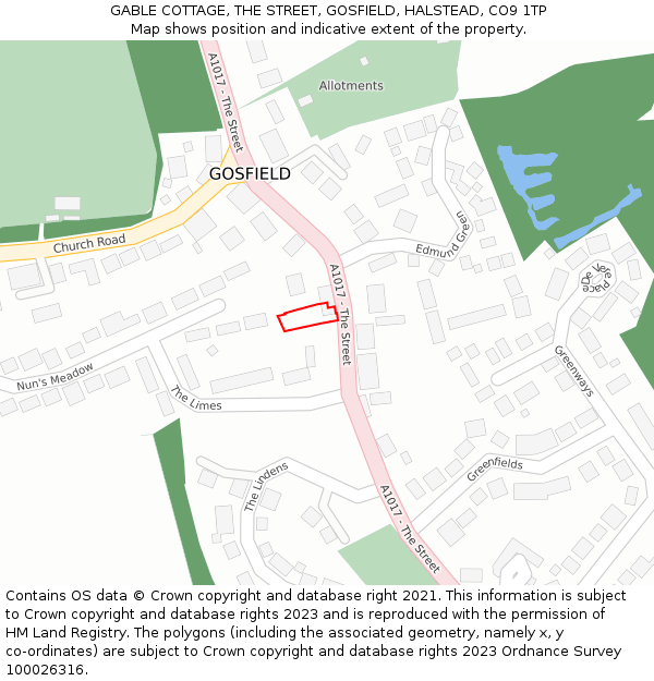 GABLE COTTAGE, THE STREET, GOSFIELD, HALSTEAD, CO9 1TP: Location map and indicative extent of plot