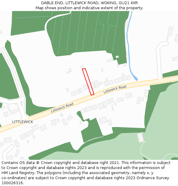 GABLE END, LITTLEWICK ROAD, WOKING, GU21 4XR: Location map and indicative extent of plot