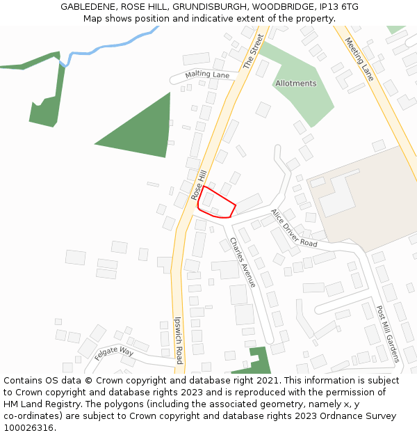 GABLEDENE, ROSE HILL, GRUNDISBURGH, WOODBRIDGE, IP13 6TG: Location map and indicative extent of plot