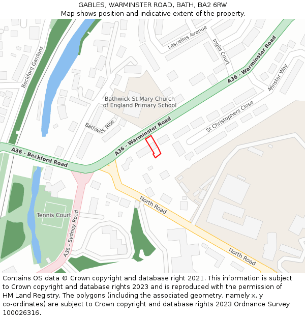 GABLES, WARMINSTER ROAD, BATH, BA2 6RW: Location map and indicative extent of plot