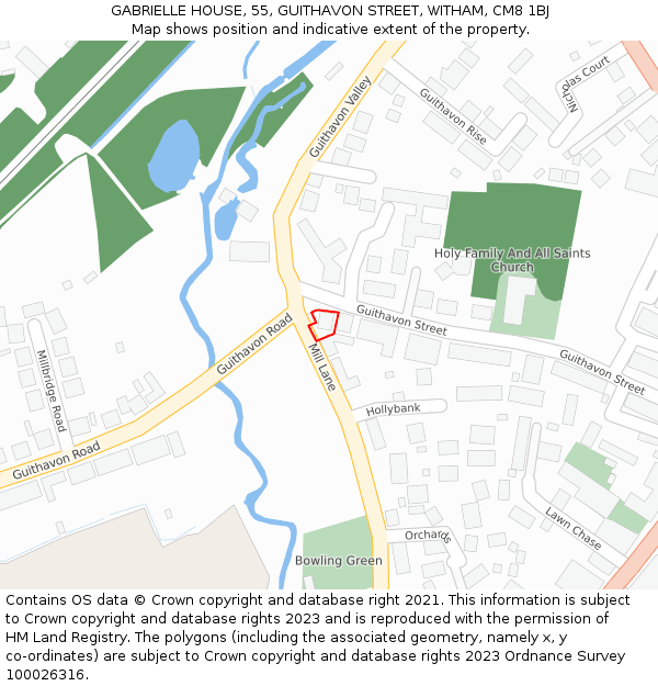 GABRIELLE HOUSE, 55, GUITHAVON STREET, WITHAM, CM8 1BJ: Location map and indicative extent of plot