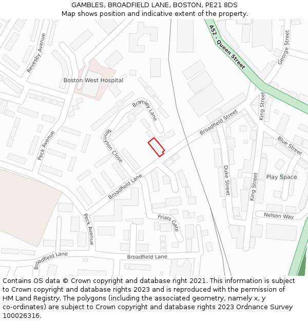 GAMBLES, BROADFIELD LANE, BOSTON, PE21 8DS: Location map and indicative extent of plot