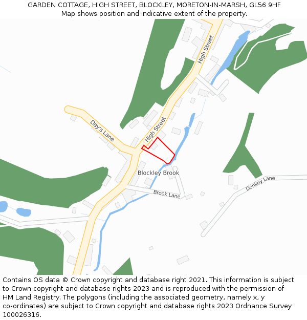 GARDEN COTTAGE, HIGH STREET, BLOCKLEY, MORETON-IN-MARSH, GL56 9HF: Location map and indicative extent of plot