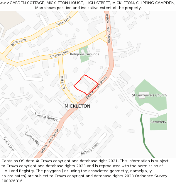 GARDEN COTTAGE, MICKLETON HOUSE, HIGH STREET, MICKLETON, CHIPPING CAMPDEN, GL55 6RX: Location map and indicative extent of plot