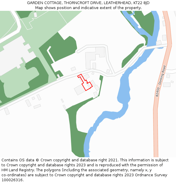 GARDEN COTTAGE, THORNCROFT DRIVE, LEATHERHEAD, KT22 8JD: Location map and indicative extent of plot