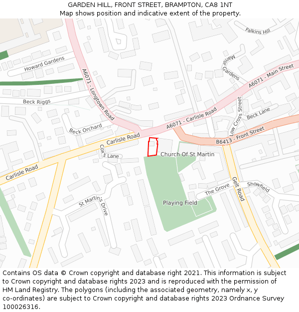 GARDEN HILL, FRONT STREET, BRAMPTON, CA8 1NT: Location map and indicative extent of plot