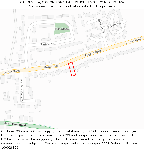 GARDEN LEA, GAYTON ROAD, EAST WINCH, KING'S LYNN, PE32 1NW: Location map and indicative extent of plot