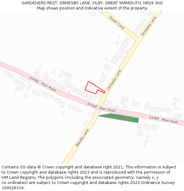 GARDENERS REST, ORMESBY LANE, FILBY, GREAT YARMOUTH, NR29 3HX: Location map and indicative extent of plot