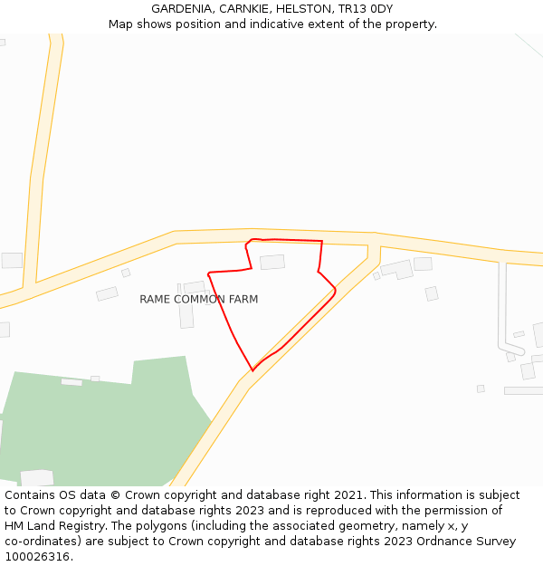 GARDENIA, CARNKIE, HELSTON, TR13 0DY: Location map and indicative extent of plot