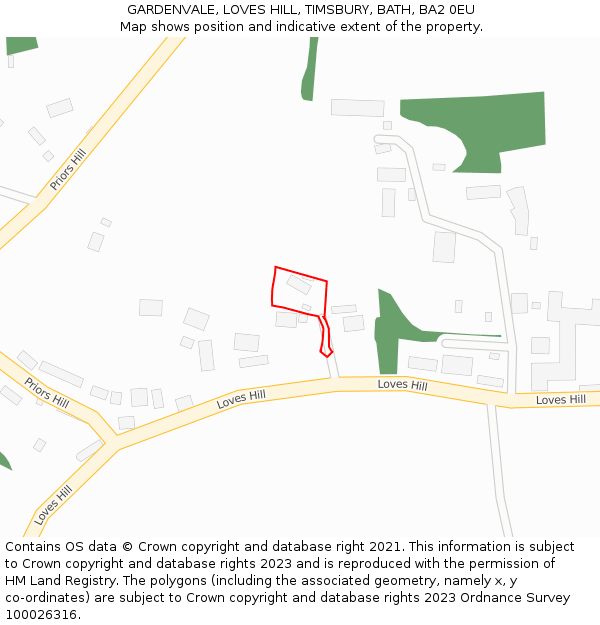 GARDENVALE, LOVES HILL, TIMSBURY, BATH, BA2 0EU: Location map and indicative extent of plot