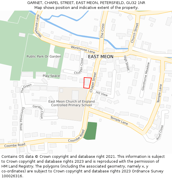 GARNET, CHAPEL STREET, EAST MEON, PETERSFIELD, GU32 1NR: Location map and indicative extent of plot