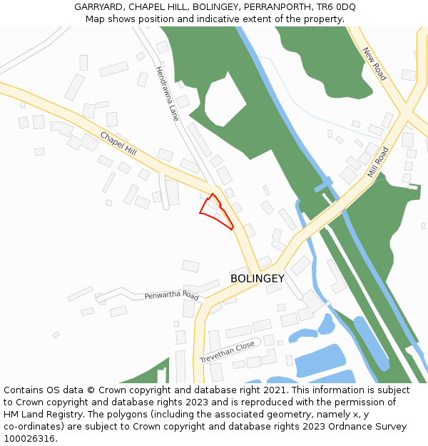 GARRYARD, CHAPEL HILL, BOLINGEY, PERRANPORTH, TR6 0DQ: Location map and indicative extent of plot