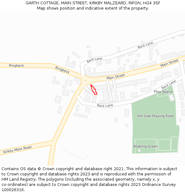GARTH COTTAGE, MAIN STREET, KIRKBY MALZEARD, RIPON, HG4 3SF: Location map and indicative extent of plot
